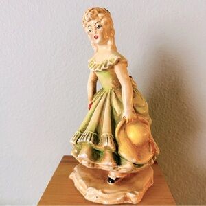 Vintage 1940s Figurine Girl Whimsical Fun House Chalkware Retro Kitsch Decor